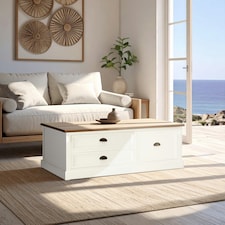Durable Low Coffee Table, Wooden Top Decorative Coffee Table For Livingroom, Sturdy Modern Coffee Table | White