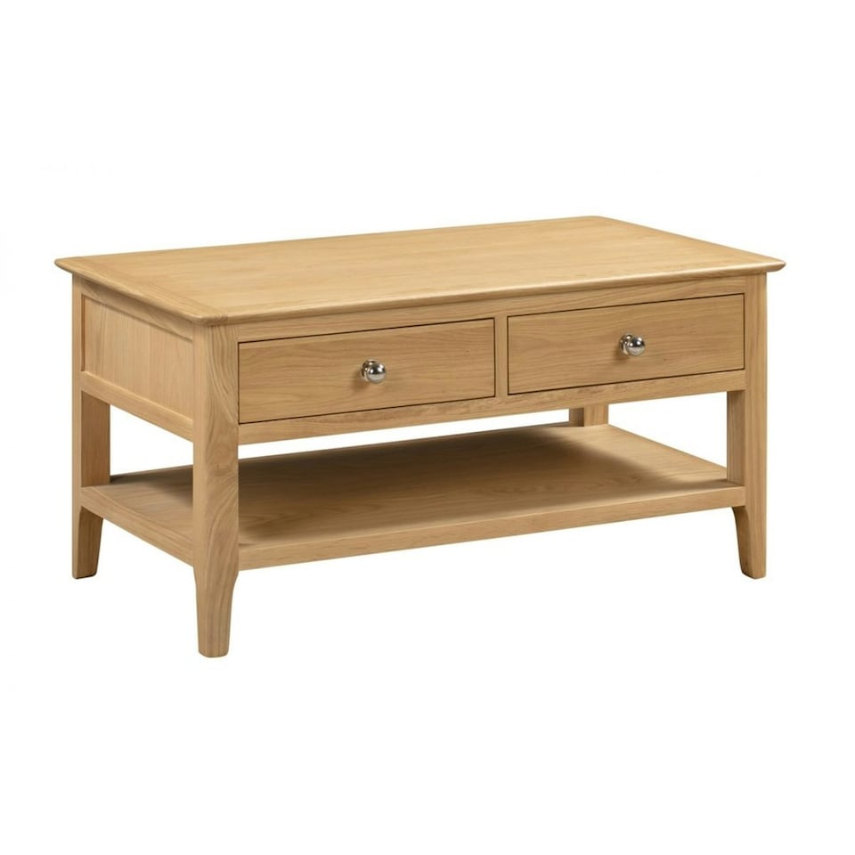 image 1 of Solid Oak Coffee Table with 2 Drawers | Brown | Brown