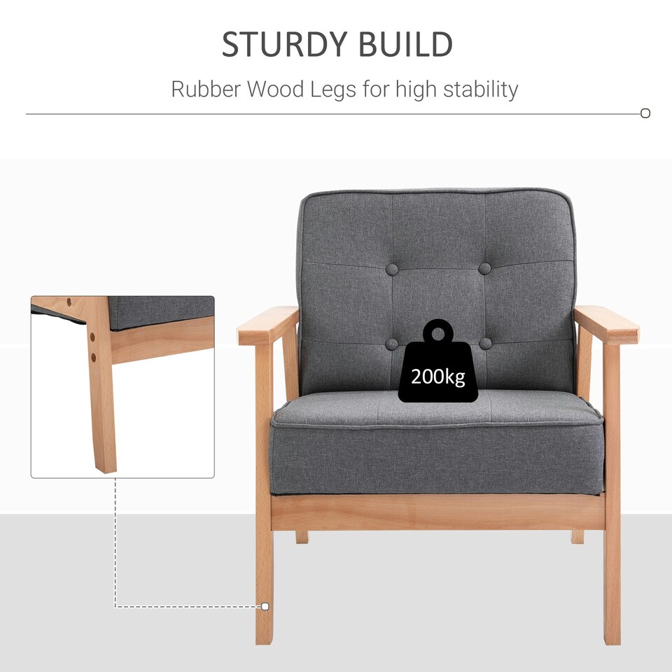 image 1 of HOMCOM Accent Chair Linen Armchair w/ Armrests for Living Room Grey Natural