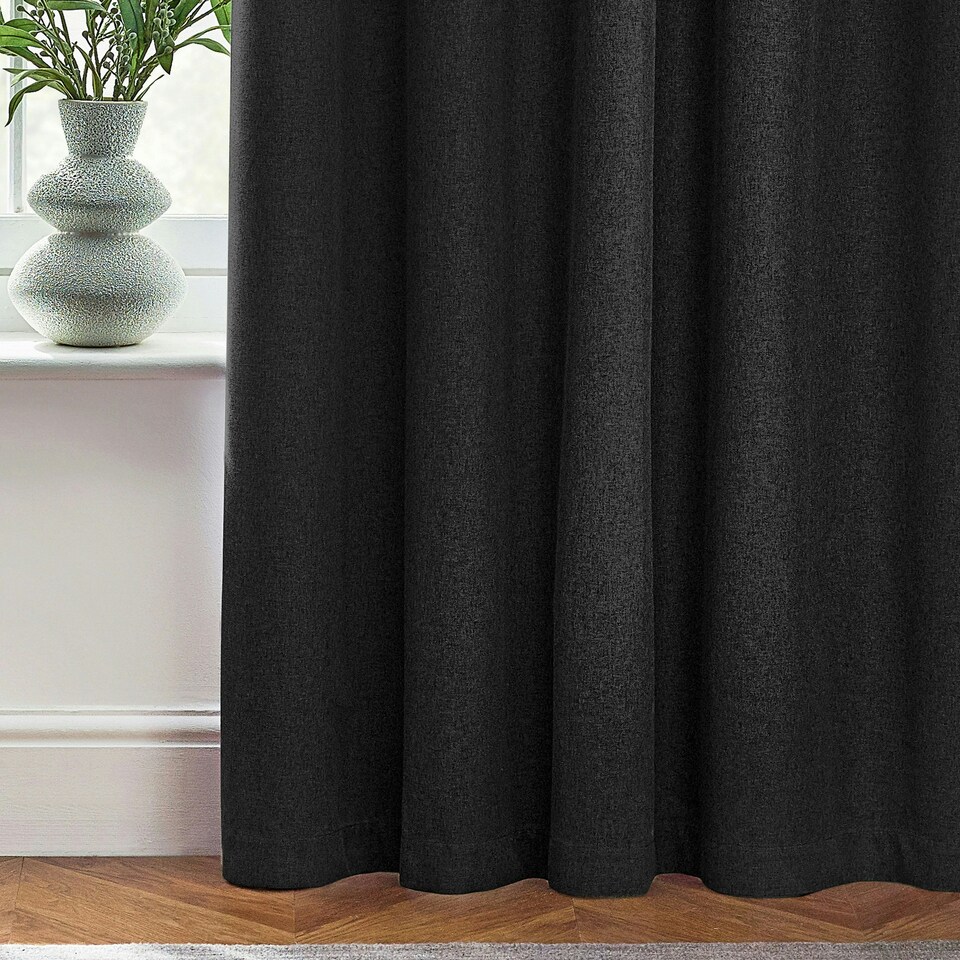 image 1 of furn. Dawn Blackout Black Eyelet Curtains (W)168cm x (D)137cm | Multi