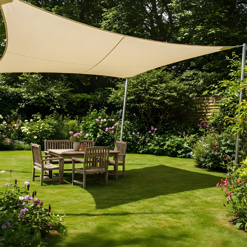 image 1 of 5m x 4m Rectangle Pro Waterproof Ivory Garden Sail Shade