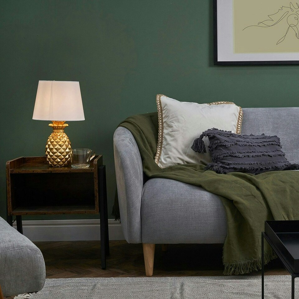 image 1 of ValueLights Contemporary Pineapple Design Gold Effect Table Lamp With White Shade