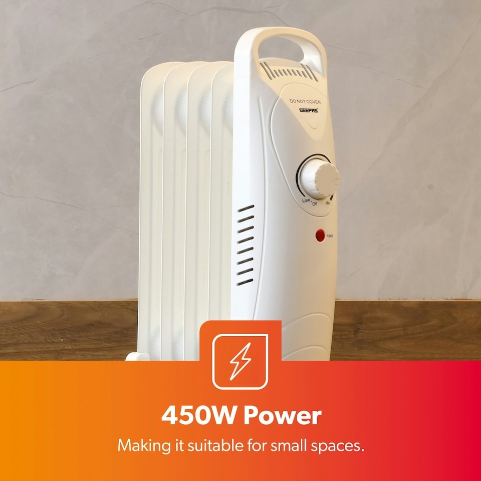 image 1 of GEEPAS Mini Oil Filled Radiator Heater 450W, 5 Fin