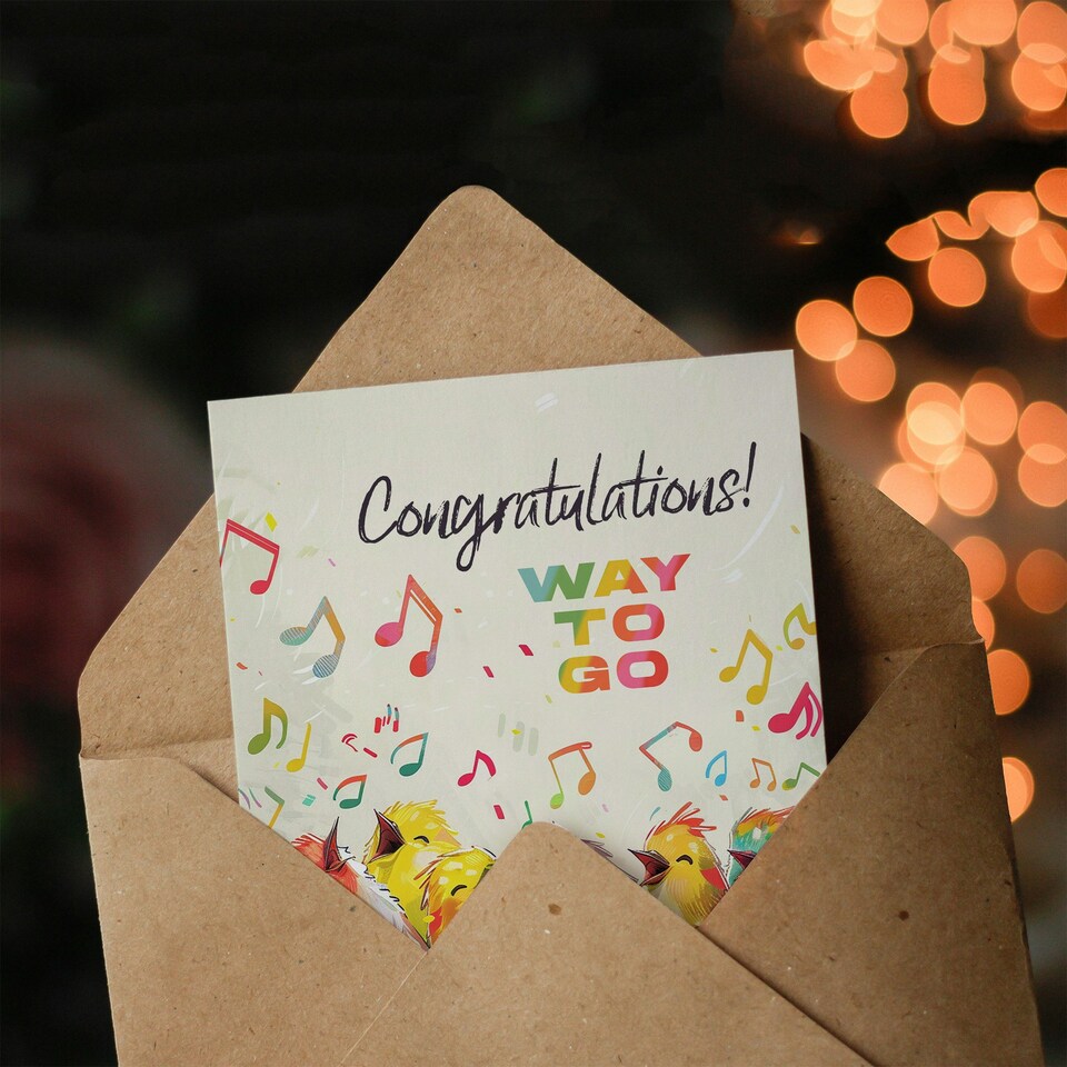 image 1 of Cheerful Colourful Birds Singing Way Go Woman Congratulations Her Card