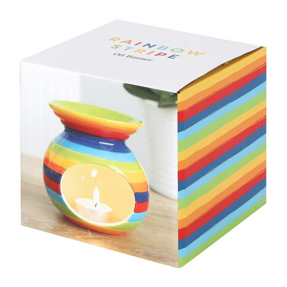 image 1 of Something Different Rainbow Striped Oil Burner - Multicoloured - 10.5cm x 10cm x 10cm