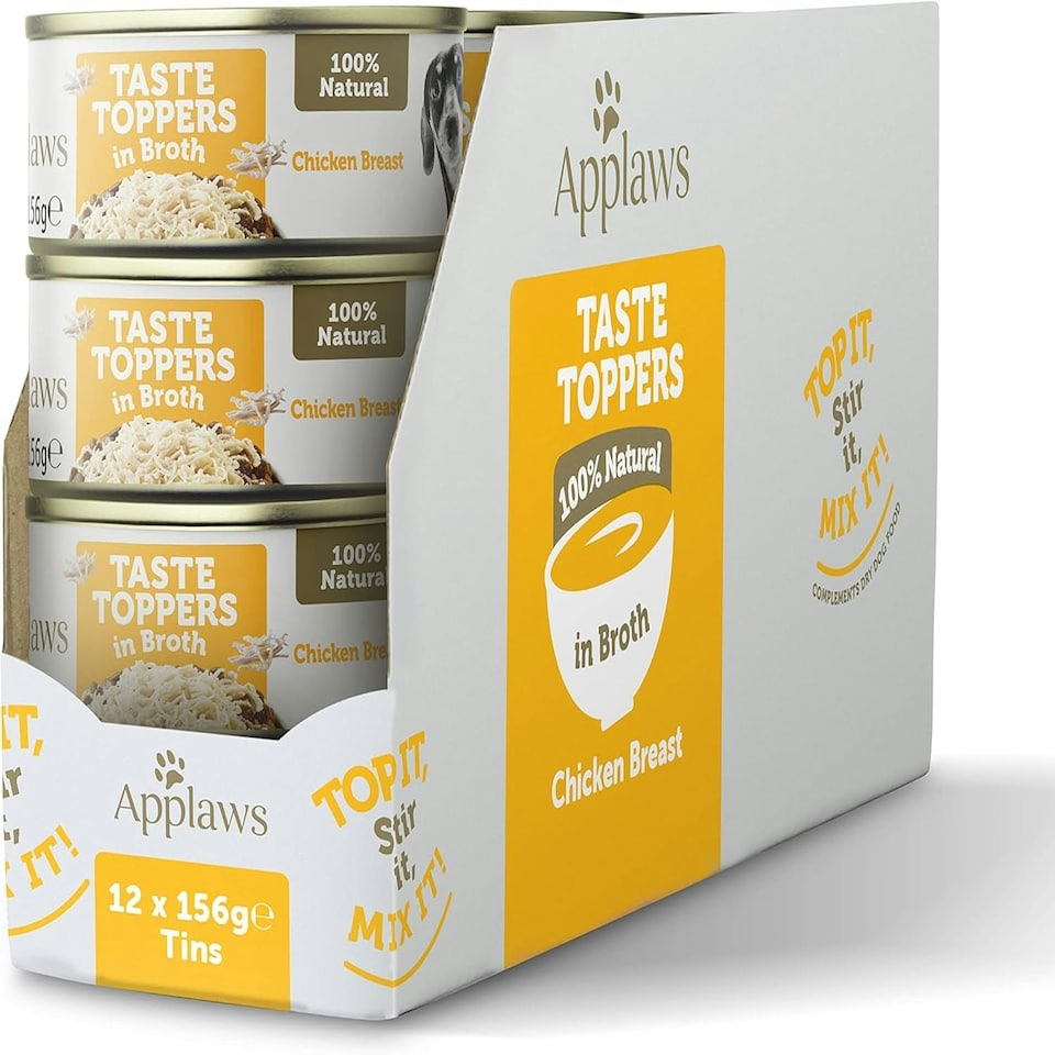 image 1 of Applaws 100% Natural Wet Dog Food Tins, Chicken Breast with Rice in Broth, 156g (Pack of 12)