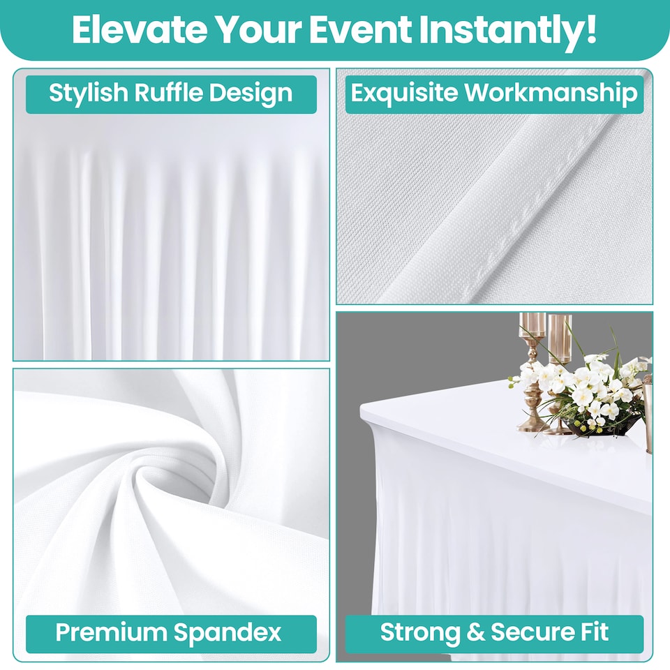 image 1 of Table Cloth Skirt, Pleated Round Spandex Tablecloth Cover - 6ft x 2.5ft