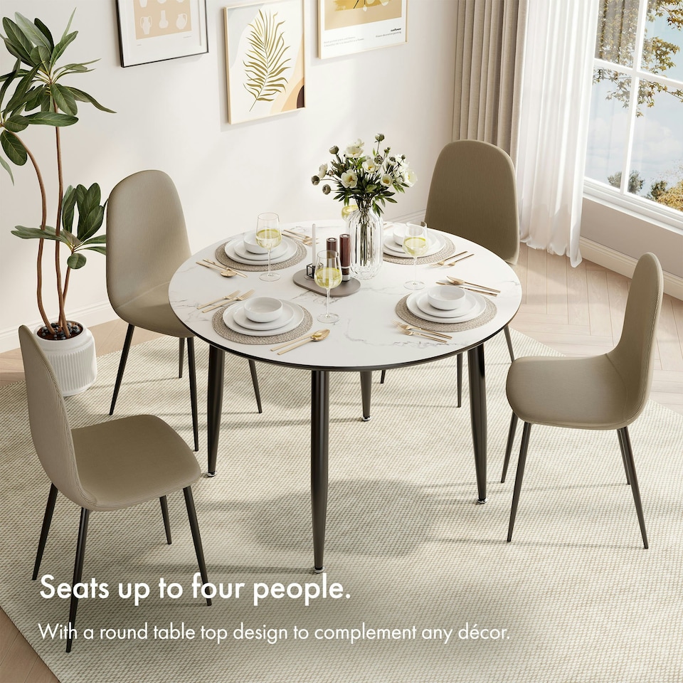image 1 of VonHaus Round 4 Seater Marble Effect Dining Table