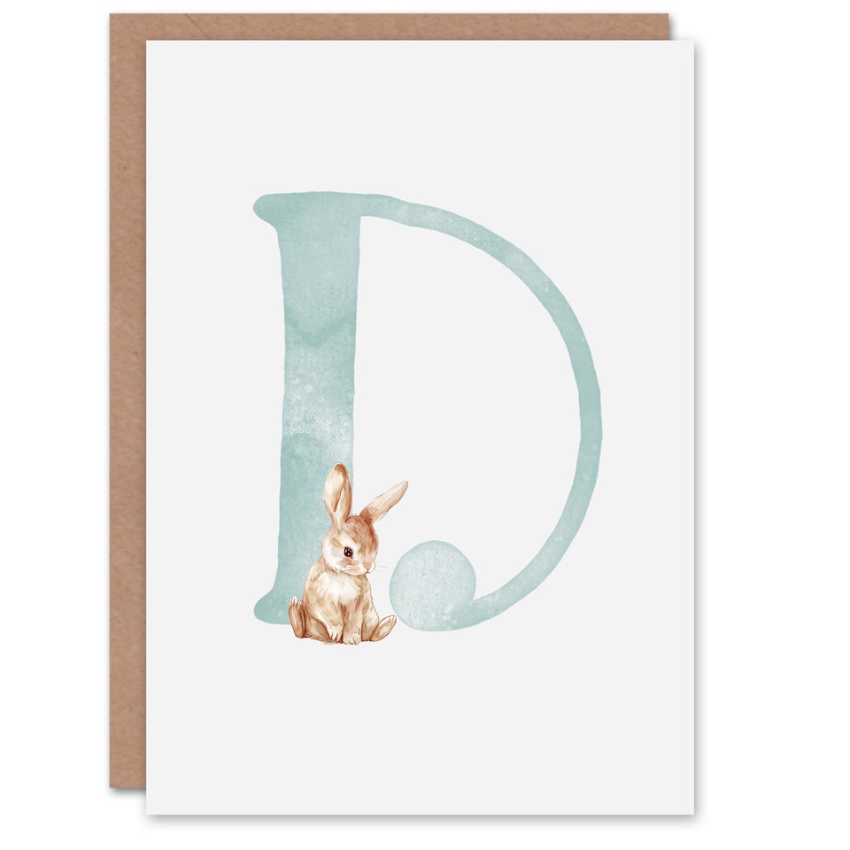 image 1 of Greeting Card Bunny Rabbit Alphabet Letter D New Baby 1st Birthday