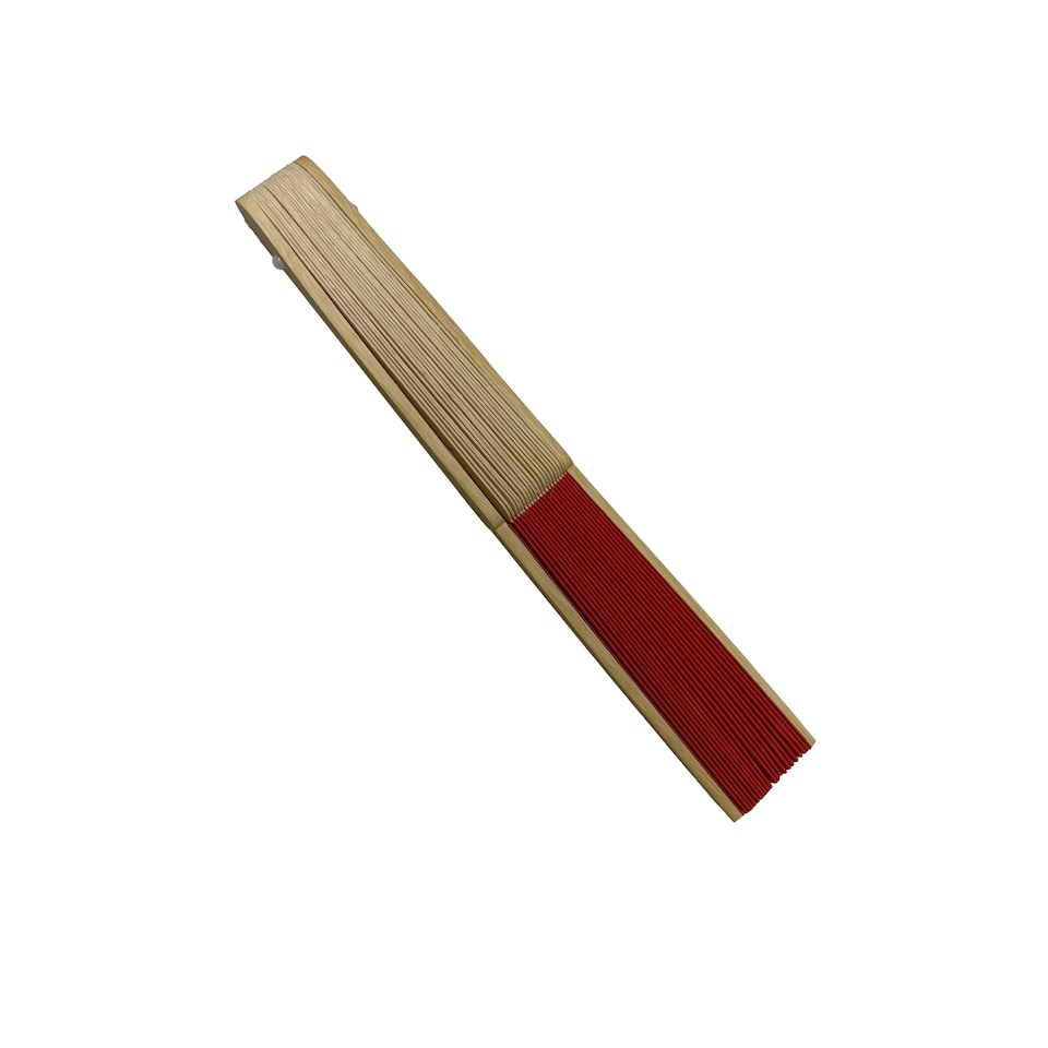 image 1 of Red Paper Foldable Hand Held Bamboo Wooden Fan by Parev