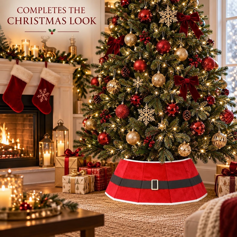 image 1 of 26.8 Inch Santa Diamond Shape Christmas Tree Collar for a Neat Festive Finish