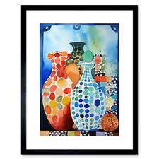 Polka Dot Glazed Porcelain Ceramic Vases Folk Art 9x7" Black Framed Wall Art Print