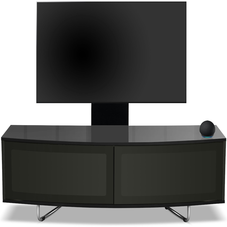 image 1 of Centurion Supports Caru Gloss Black Beam-Thru Remote Friendly Super-Contemporary "D" Shape Design 32"-65" LED/OLED/LCD TV Cabinet with Mounting Arm Black