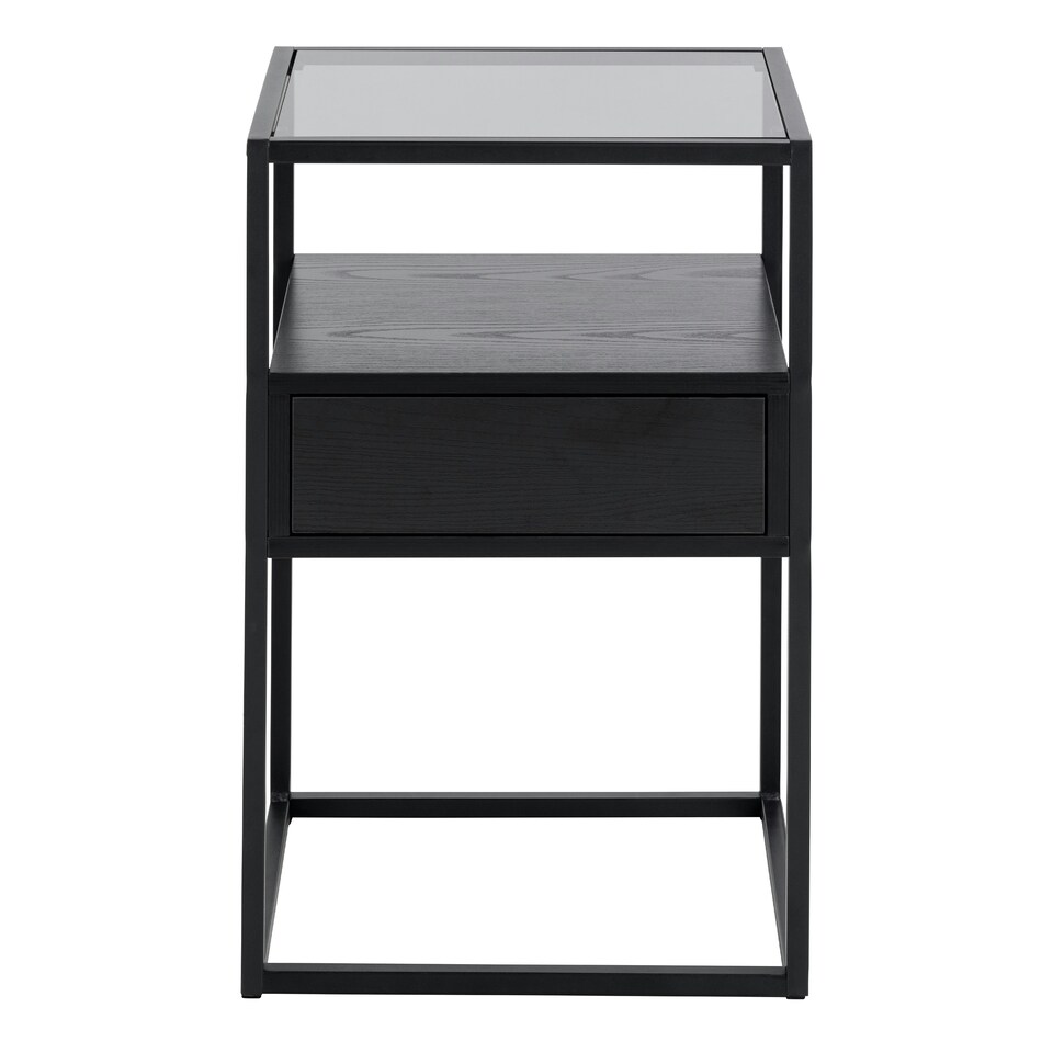 image 1 of Randolf Bedside Table in Black with Smoked Glass