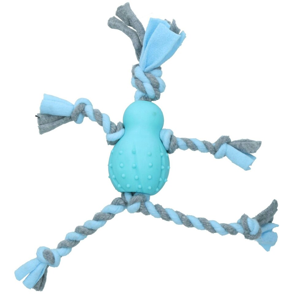image 1 of Blue Small Dog Puppy Fleecy Man Rubber Play Toy Great For Teeth & Gums