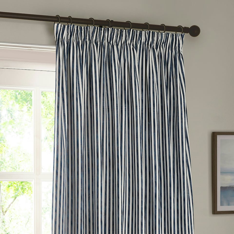 image 1 of Yard Hebden Striped Cotton Navy Eyelet Curtains 168 x 229cm
