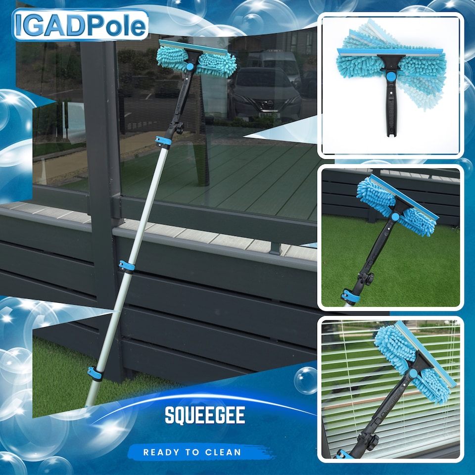 image 1 of IGAD Pole 3.6m (12ft) Window Squeegee Cleaning Kit, Extension Pole and 10"(25cm) Window Squeegee