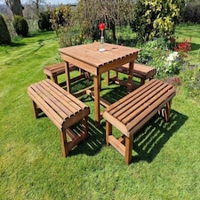 Contemporary 8 Seater Garden Table and Bench Set - Timber - L150 x W150 x H75 cm - Fully Assembled