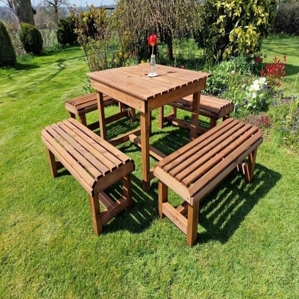 image 1 of Contemporary 8 Seater Garden Table and Bench Set - Timber - L150 x W150 x H75 cm - Fully Assembled
