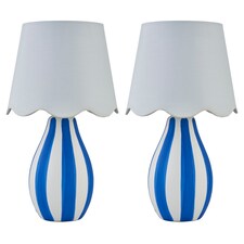 Set of 2 Connie - Blue and White Stripe Ceramic Table Lamps