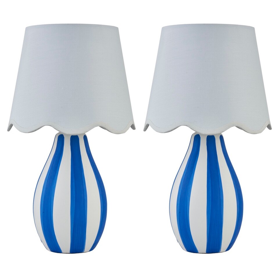 image 1 of Set of 2 Connie - Blue and White Stripe Ceramic Table Lamps