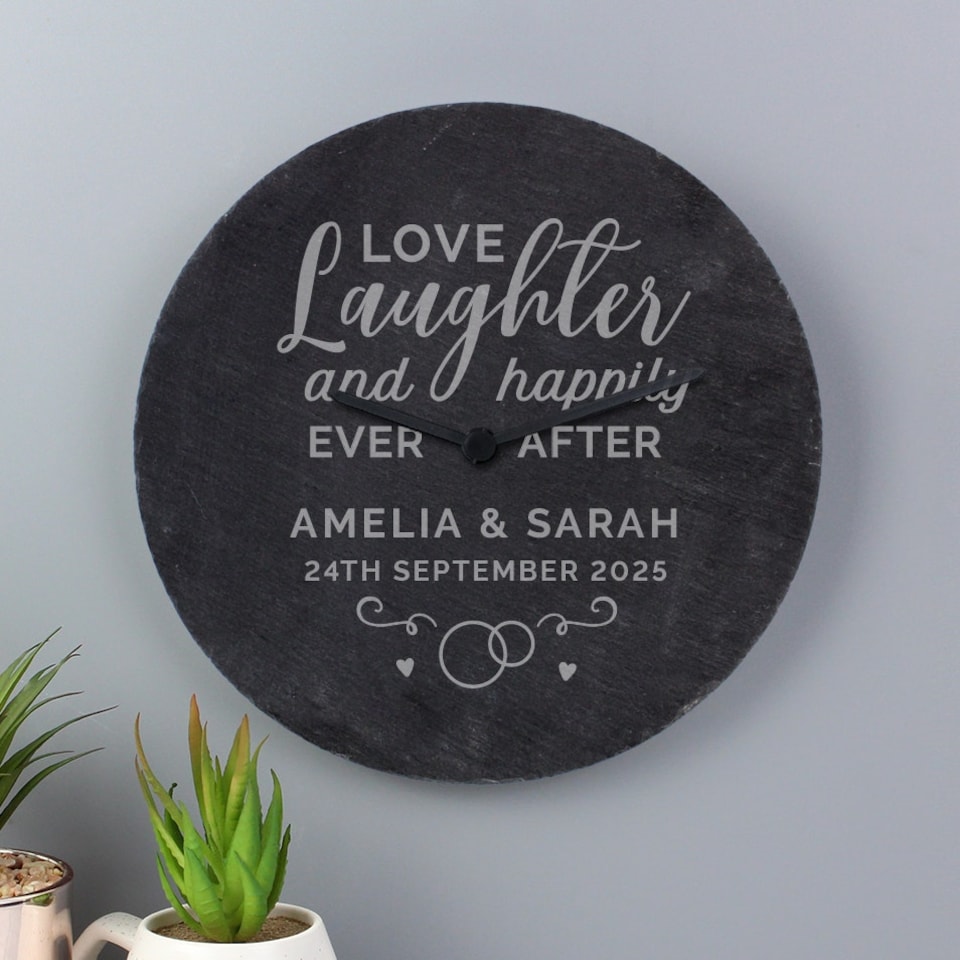 image 1 of Personalised Love Laughter Slate Clock