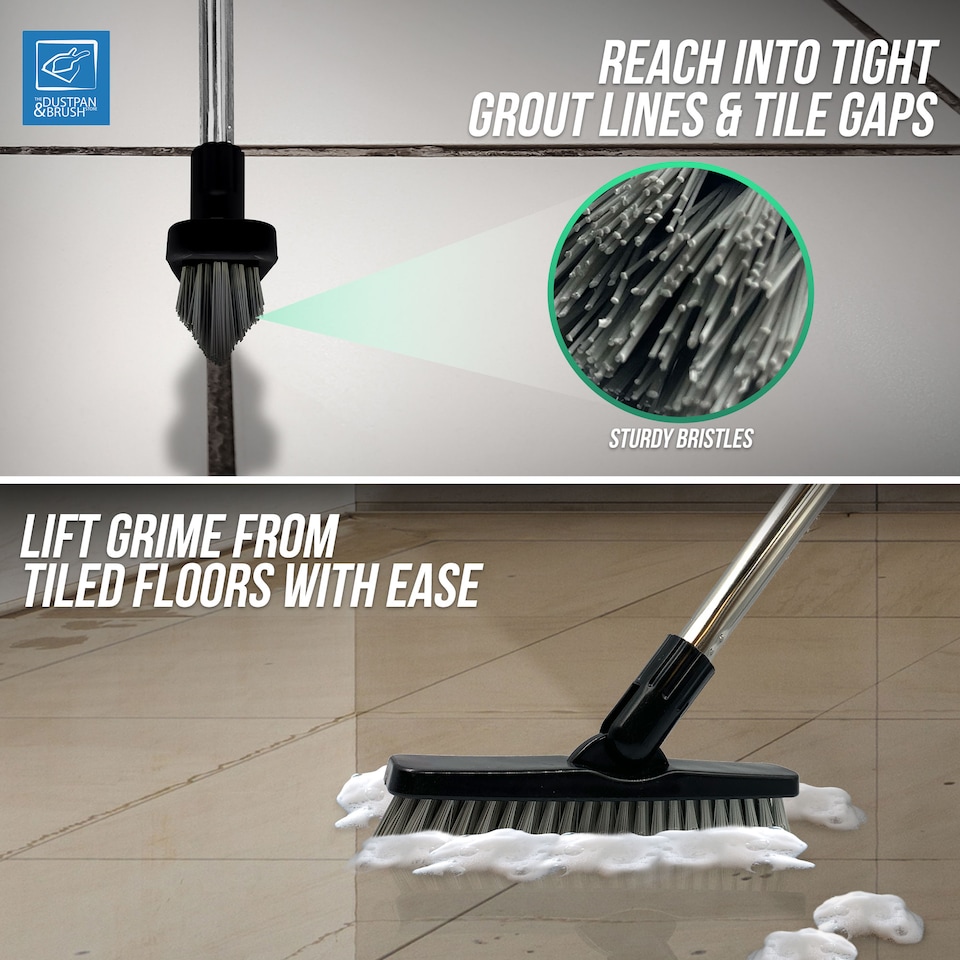 image 1 of Colour-Coded Angled Grout Brush with Handle 180° Swivel Tile & Corner Scrubber