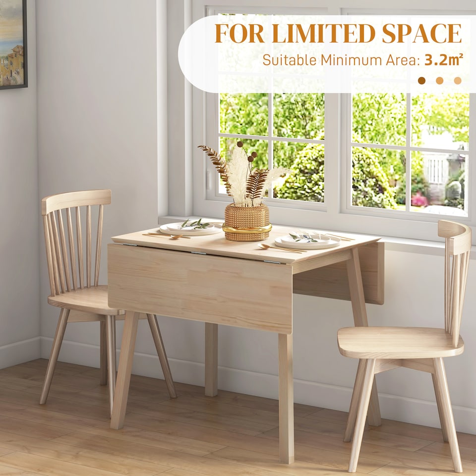 image 1 of HOMCOM Solid Wood Folding Dining Table, Drop Leaf Table for 2-4 People,  Rectangle Kitchen Table for Small Space, Natural Wood Finish