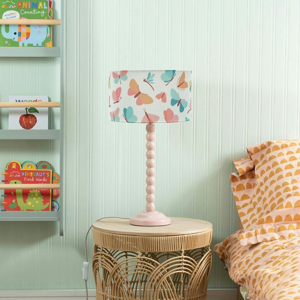 image 1 of ValueLights Bobbles Rose Pink Bobbin Table Lamp with Butterfly Shade