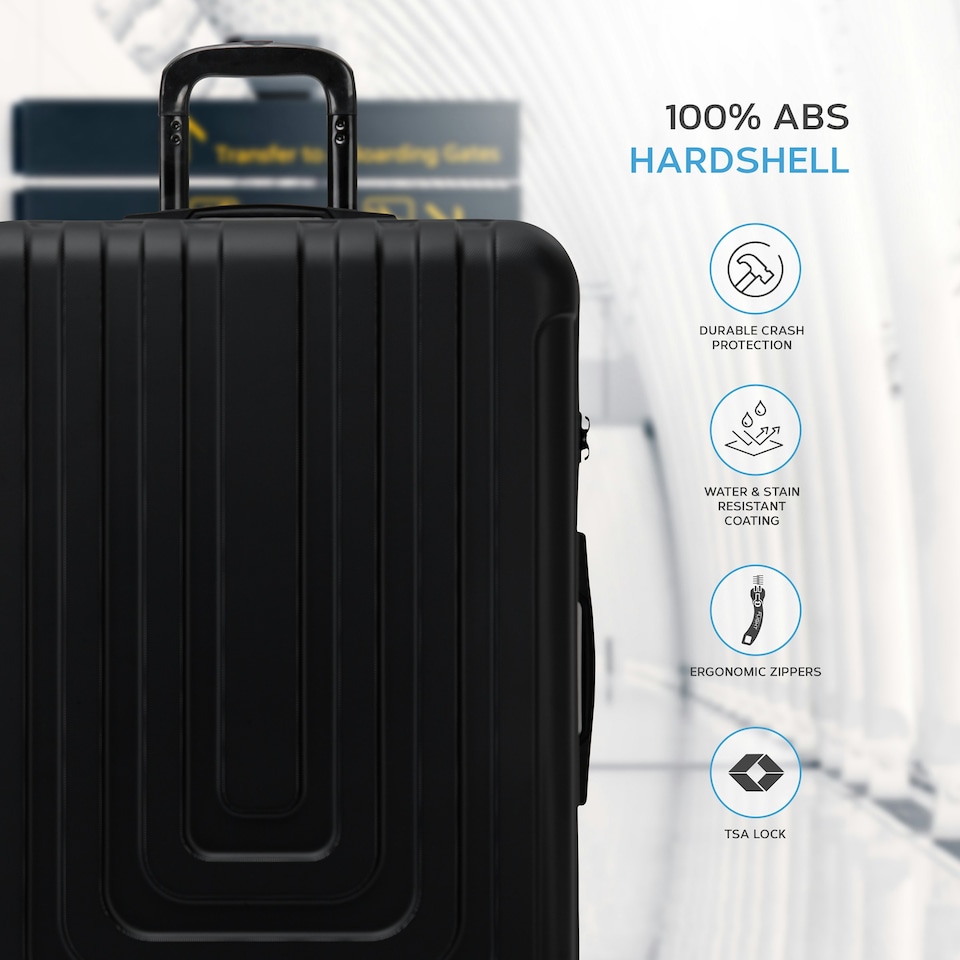 image 1 of Flight Knight Premium Lightweight Suitcase - Built-in Side Lock with USB Port - 8 Spinner Wheels - Hard Shell Carry On Or Check in Luggage 100 Airlines Approved Black | Large
