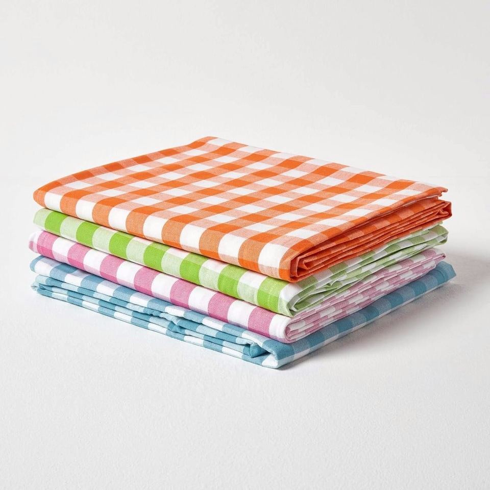 image 1 of Homescapes Pink Block Check Cotton Gingham Tablecloth - 137 x 137 cm | Pink | 137cm x 137cm (54" x 54")