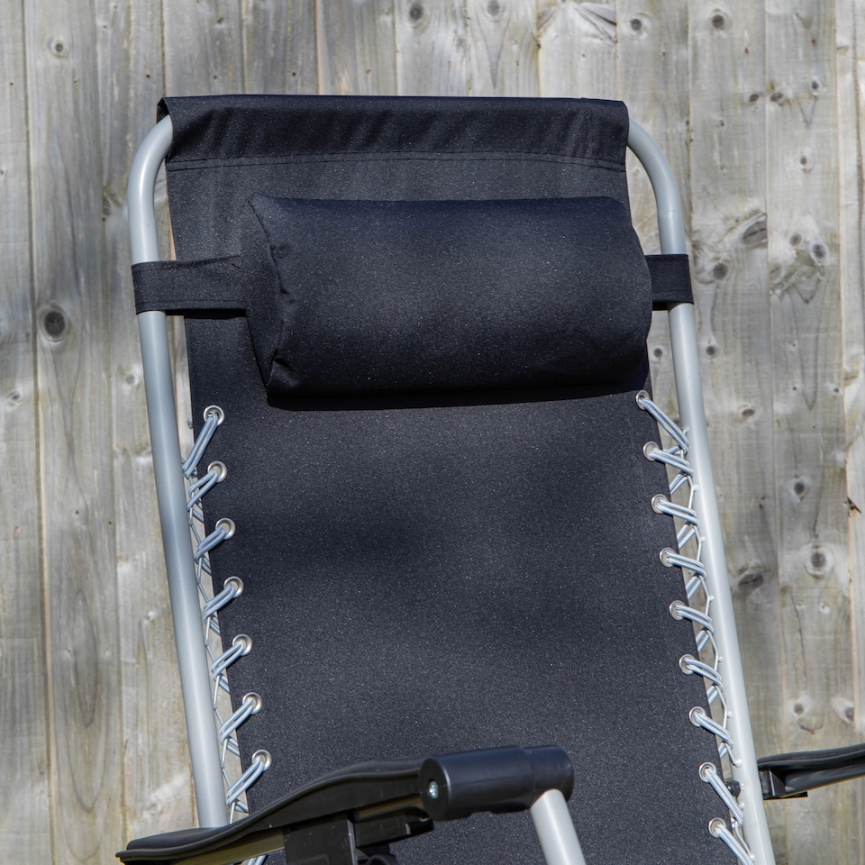 image 1 of Pair of Multi Position Garden Gravity Relaxer Chair / Sun Lounger - BLACK/SILVER