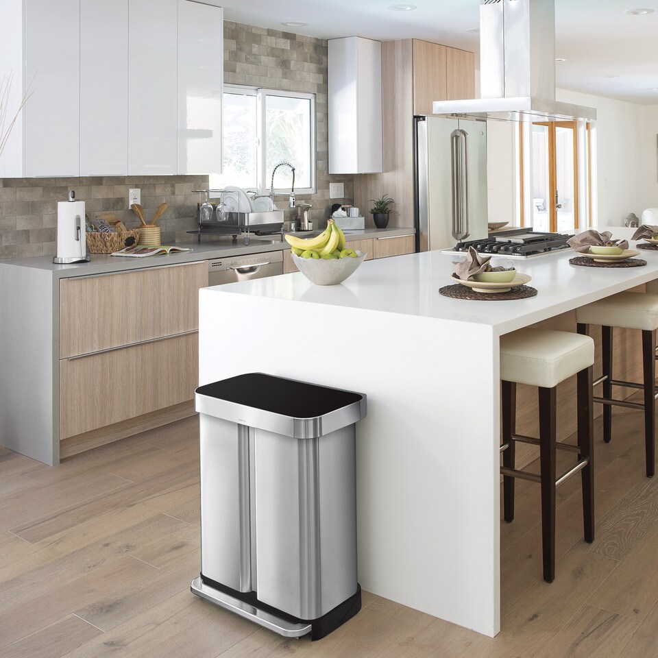 image 1 of Simplehuman 58L Recycling Rectangular Pedal Bin with Liner Pocket, Brushed Stainless Steel with Black Plastic Lid