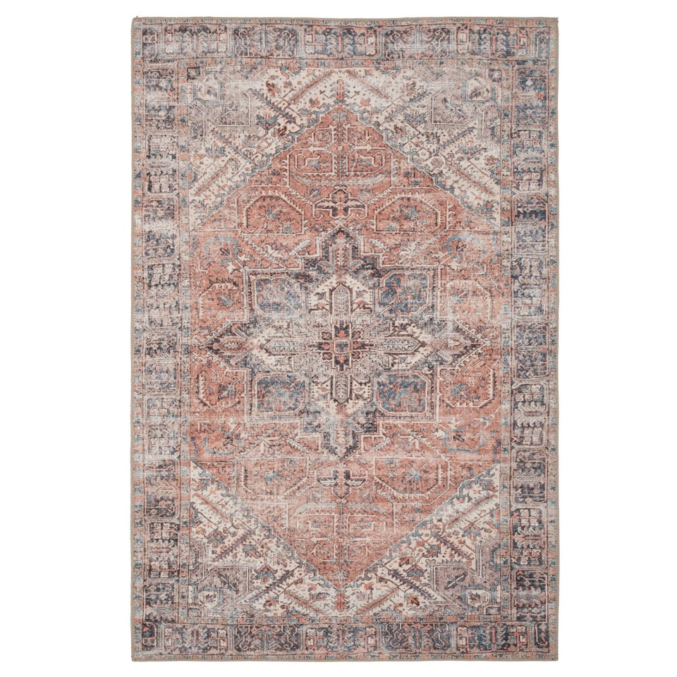 image 1 of KUKOON Warm Terracotta Traditional Medallion Non Slip Washable Low Pile Rug 160cm x 230cm | Multi