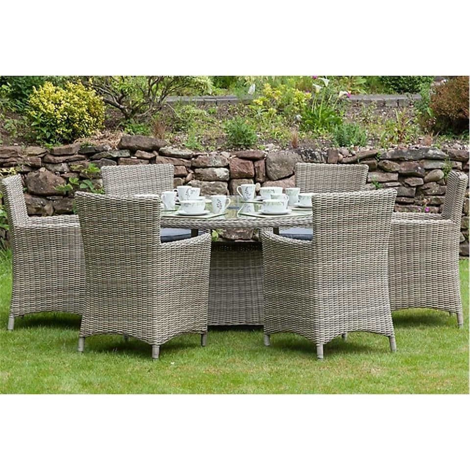 image 1 of 6 Seater Garden Furniture Set - 7 Piece - Deluxe Rattan Elipse Oval Dining Set - 200x145cm Table With 6 Chairs Includes Cushions