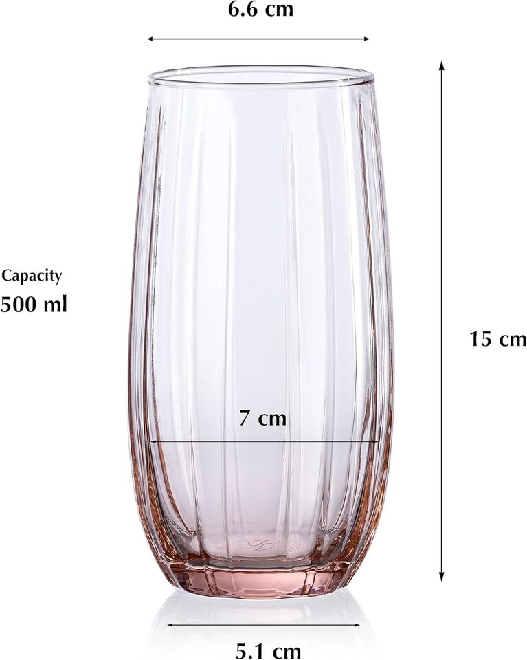 image 1 of Linka Coloured Glasses Sets Glassware Cup Tall Short Cocktail Tumblers | Multi | Pink 380ml + 500ml | Set of 12