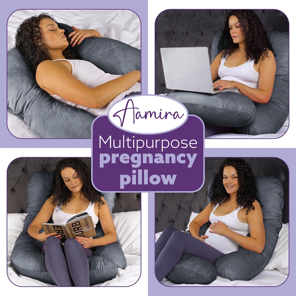 image 1 of Aamira Dark Grey Pregnancy Maternity Pillow, 140x70x20cm J Shaped Memory Foam | Grey | Grey | Standard | 1