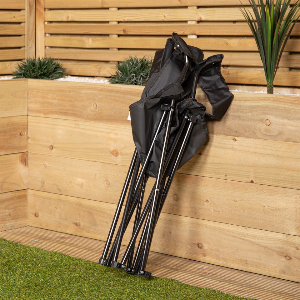 image 1 of Outdoor Black Lightweight Foldable Canvas Chair with Cup Holder and Carry Case | Black | Black