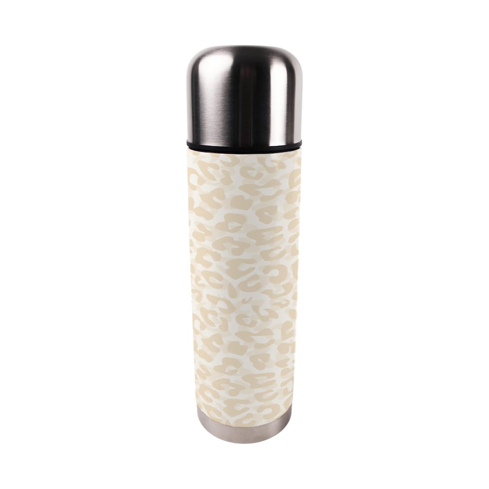 image 1 of Beige Leopard Print Large Reusable Thermal Flask