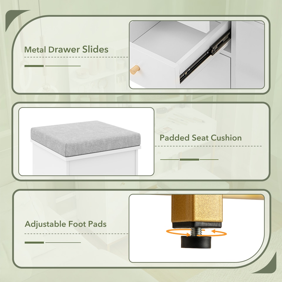 image 1 of COSTWAY Makeup Vanity Desk Dressing Table & Stool Set White