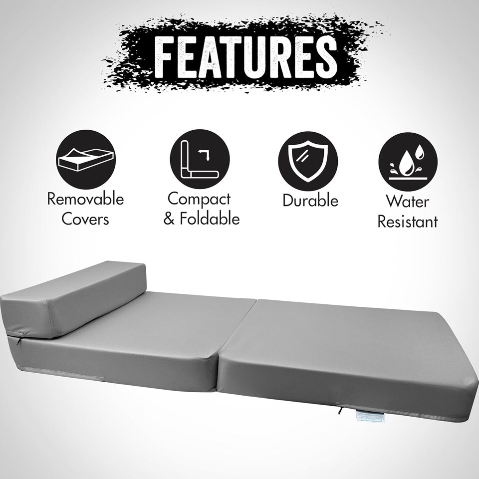 image 1 of Fold Out Single Z Bed Futon Sofa Chair Mattress Grey