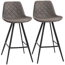 HOMCOM Set Of 2 Bar Stools Vintage Microfiber Cloth Tub Seats Padded Comfortable Steel Frame Footrest Quilted Home Bar Cafe Kitchen Chair Stylish Dark Grey