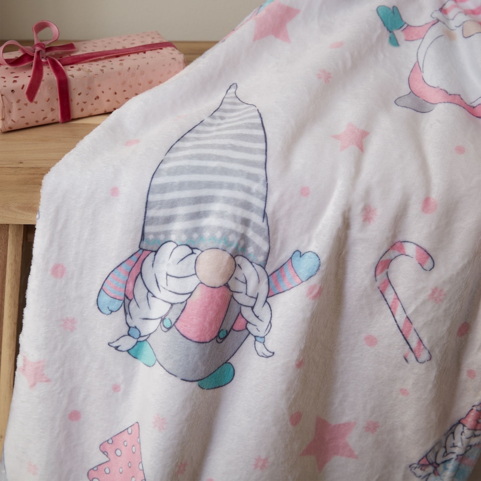 image 1 of Catherine Lansfield Christmas Festive Gnomes Cosy Fleece Blanket Throw