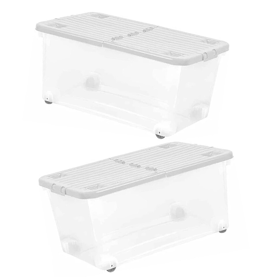 image 1 of 1 x 30 Litre Strong Stackable Folding Split Lid Storage Container Home Office Versatile Container With Wheels Clear