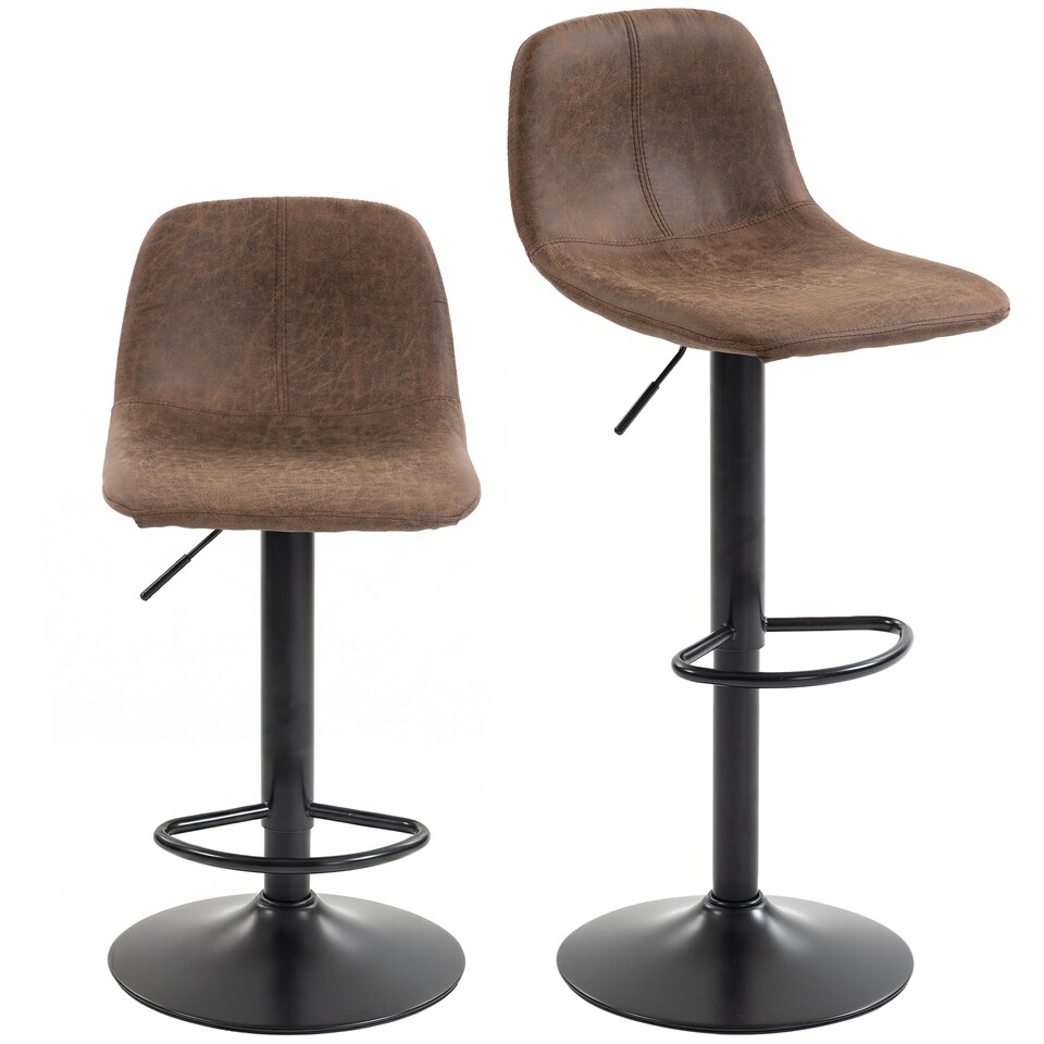 image 1 of HOMCOM Bar Stools Set of 2, Modern Swivel Barstools for Dining Room | Black | Brown | 37 x 44 x 82-104 cm