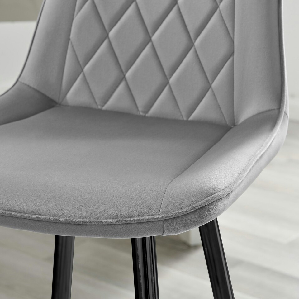image 1 of Furniturebox Pesaro 2x Grey Velvet Black Leg Bar Chair