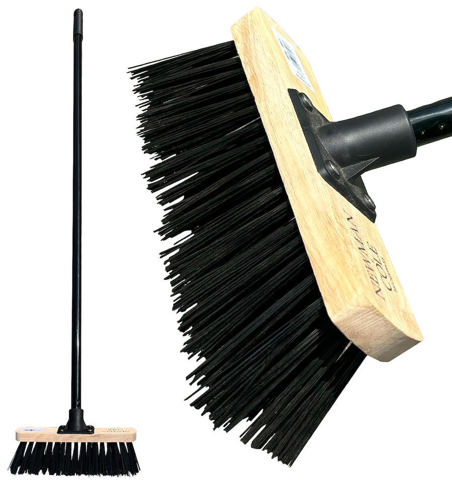 image 1 of Stiff PVC 10" Outdoor Yard Broom Heavy Duty Garden Brush with Black Metal Handle