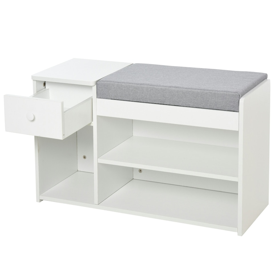 image 1 of HOMCOM Multi-Storage Shoe Bench Drawer 3 Compartments Cushion Home Boots White White