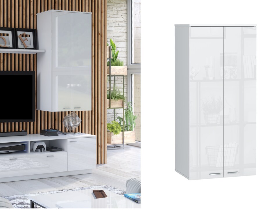 image 1 of Sol Wall Cabinet Unit Storage Cupboard - White Gloss 538x1164mm