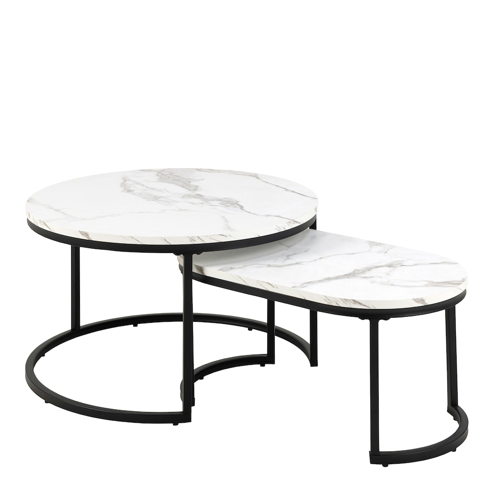 image 1 of Spiro Coffee Table Set with White Marble Melamine Top & Black Legs
